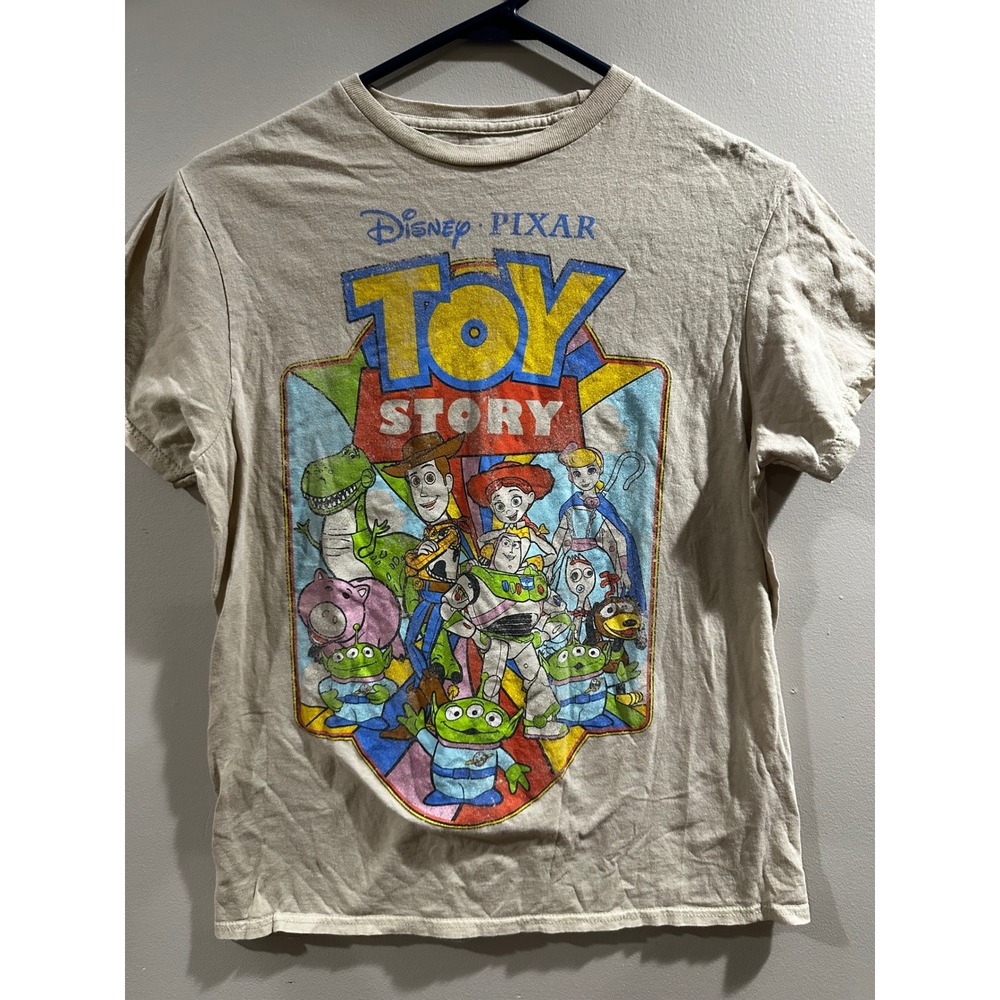 Disney Pixar Toy Story Graphic T-Shirt Tan Mad Engine Mens Medium Buzz Woody Rex